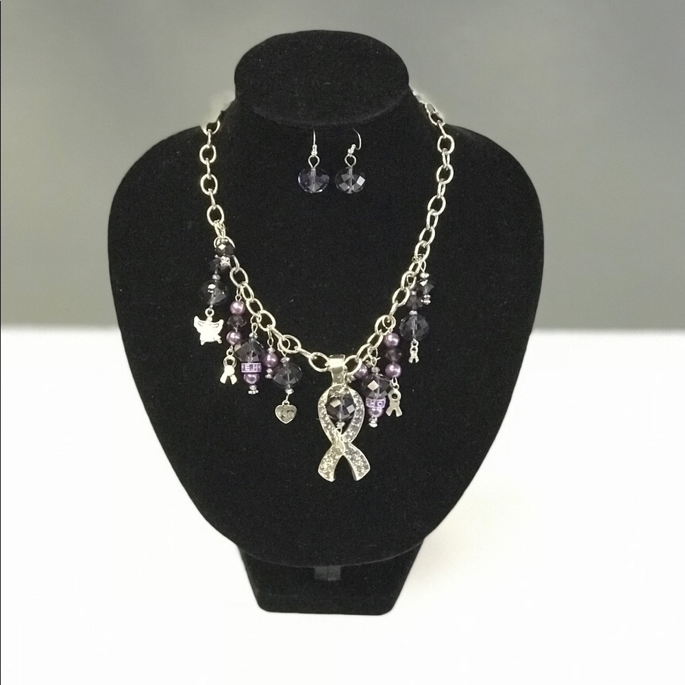 Purple Ribbon Necklace Set